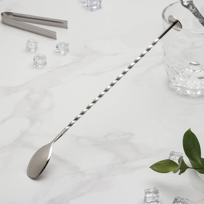 Ложка барная с мадлером из нержавеющей стали, длина 32 см, серебристая