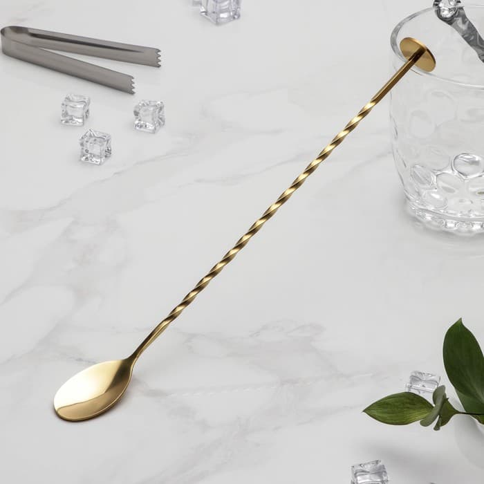 Ложка барная с мадлером из нержавеющей стали, длина 32 см, золотистая