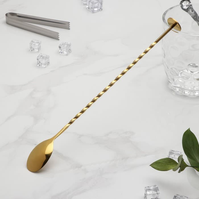 Ложка барная с мадлером из нержавеющей стали, длина 32 см, золотистая