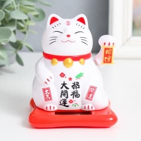 Маятник настольный антистресс «Кот Манэки-нэко спящий», пластик, от солнечной батареи, белый, 9.5×10×9.5 см