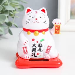 Маятник настольный антистресс «Кот Манэки-нэко спящий», пластик, от солнечной батареи, белый, 9.5×10×9.5 см