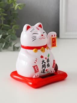 Маятник настольный антистресс «Кот Манэки-нэко спящий», пластик, от солнечной батареи, белый, 9.5×10×9.5 см