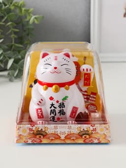 Маятник настольный антистресс «Кот Манэки-нэко спящий», пластик, от солнечной батареи, белый, 9.5×10×9.5 см