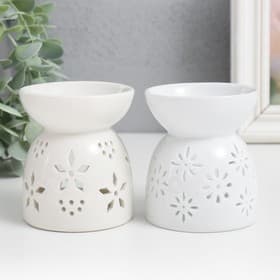 Аромалампа для эфирных масел «Кружево цветочное», керамика, белый, 8×6.5×6 см, МИКС