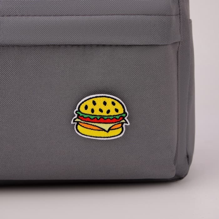 Рюкзак школьный текстильный «Значки», 37×33×17 см, с липучками, серый