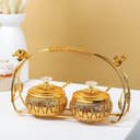 Сахарницы «Бонжур», с ложками, на подставке, набор 2 шт., металл, золотистые