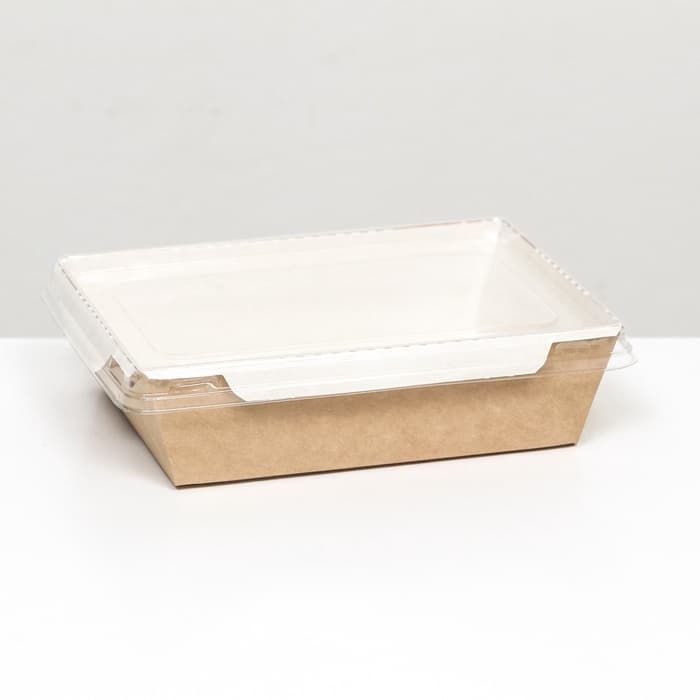 Салатник одноразовый, контейнер с прозрачной крышкой, крафт, 0.5 л, 16×12×4.5 см