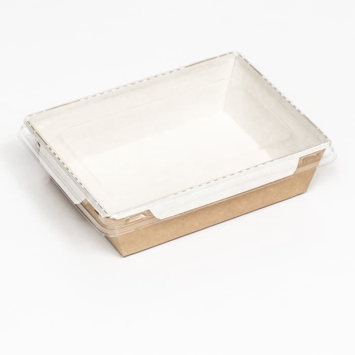 Салатник одноразовый, контейнер с прозрачной крышкой, крафт, 0.5 л, 16×12×4.5 см