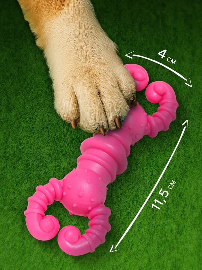 Игрушка для собак резиновая «Гантель-крабы», TPR, 11.5×2 см, розовая