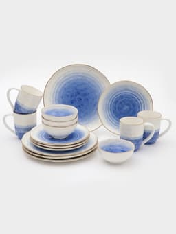 Набор посуды Доляна «Космос», 16 предметов: 4 тарелки d=21 см, 4 тарелки d=27.5 см, 4 миски d=13 см, 4 кружки 400 мл, фарфор, белый, синий