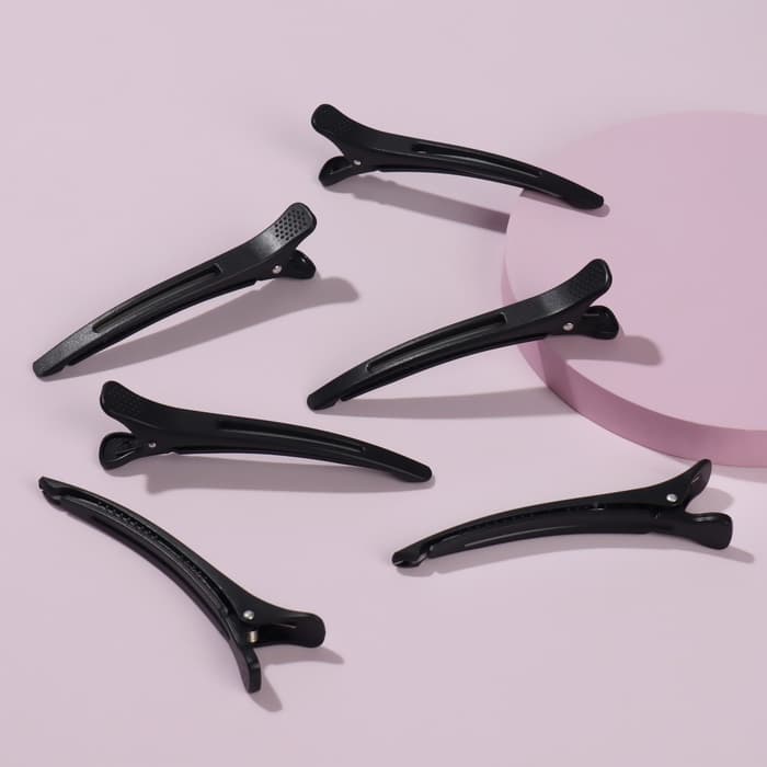 Зажимы для волос, с силиконовой лентой, набор - 6 шт., 11(±1) см, чёрные