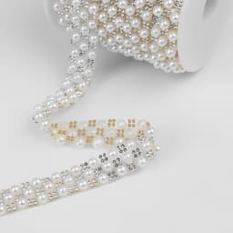 Стразы и бусины термоклеевые, ширина - 15 мм, 4.5 ± 0.5 м, цвет серебряный