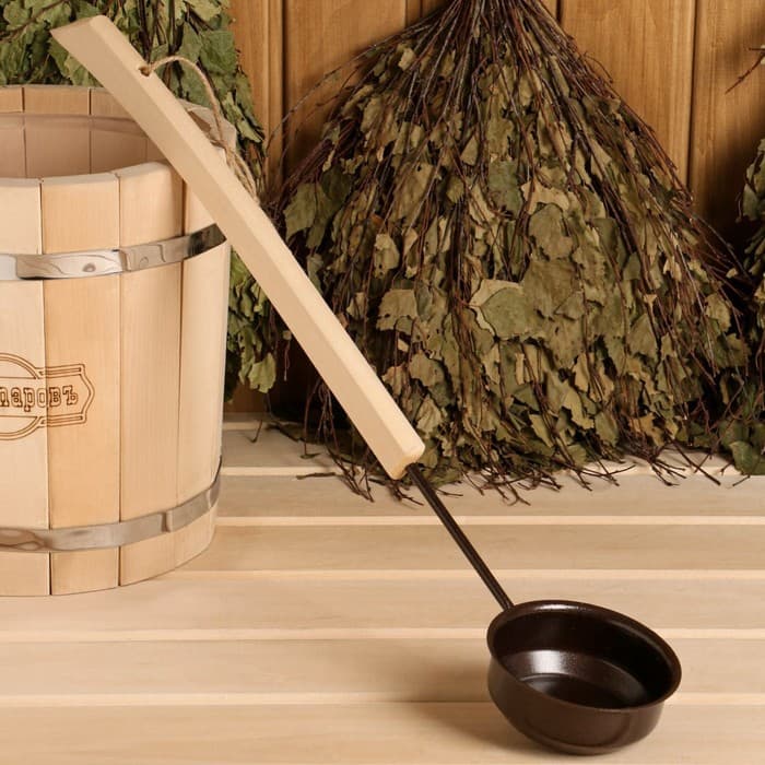 Ковш - черпак для бани и сауны, 200 мл, сталь, деревянная ручка, коричневый, «Добропаровъ»