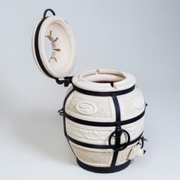 Тандыр Охотник c откидной крышкой. h=73 см, d=50 см, 82.5 кг, 8 шампуров, кочерга, совок, керамика