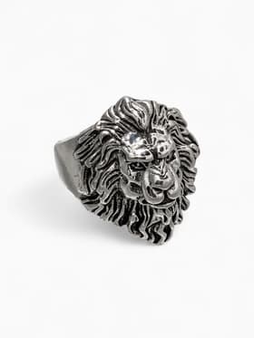 Кольцо «Перстень», лев, цвет чернёное серебро, безразмерное