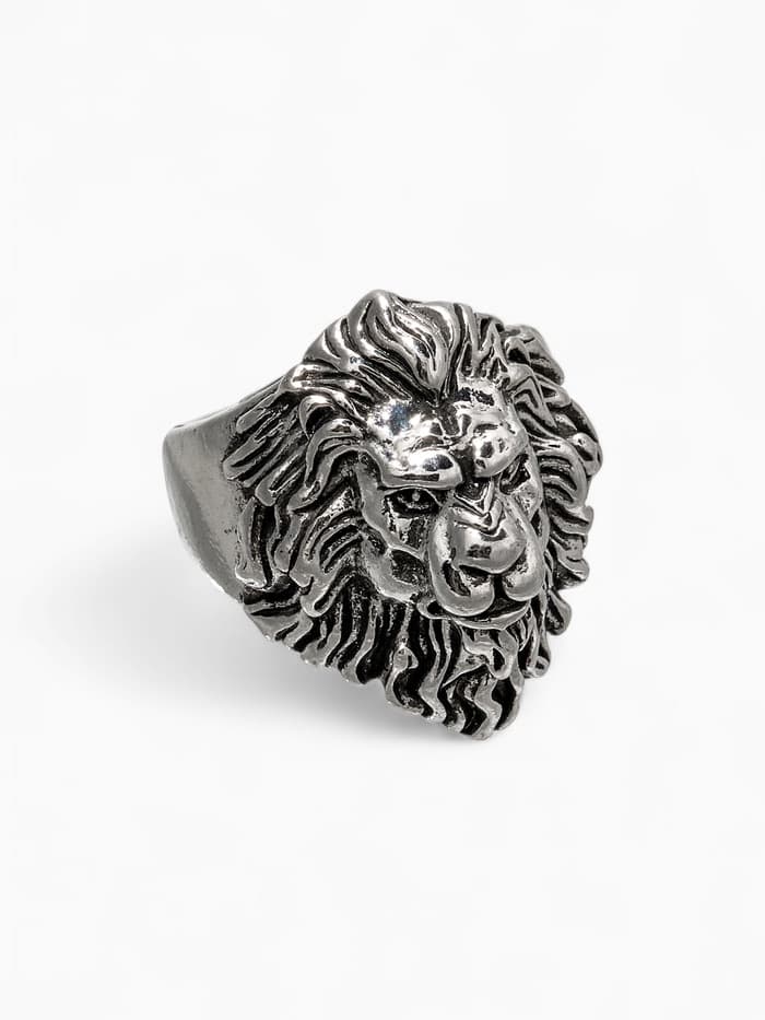 Кольцо «Перстень», лев, цвет чернёное серебро, безразмерное
