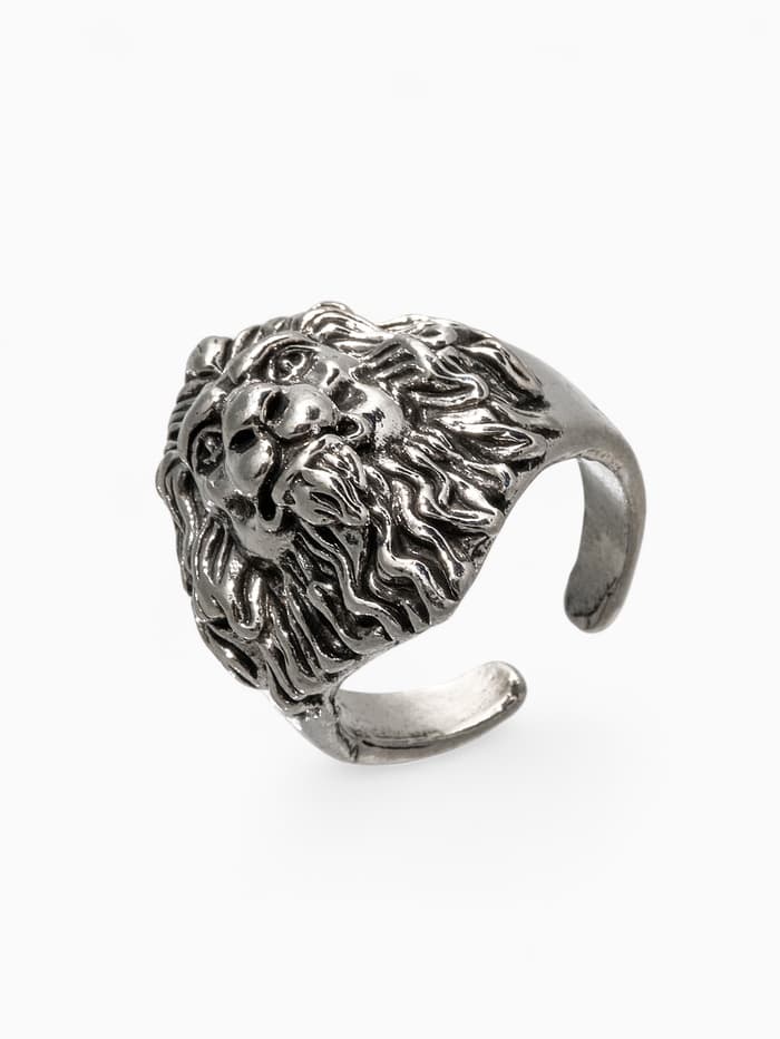Кольцо «Перстень», лев, цвет чернёное серебро, безразмерное