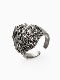 Кольцо «Перстень», лев, цвет чернёное серебро, безразмерное