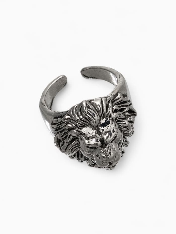 Кольцо «Перстень», лев, цвет чернёное серебро, безразмерное