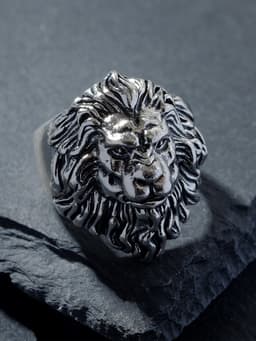 Кольцо «Перстень», лев, цвет чернёное серебро, безразмерное