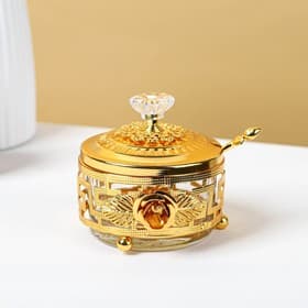 Сахарница «Роза» с ложкой, 200 мл, 9×10 см, металл, золотистая