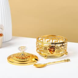 Сахарница «Роза» с ложкой, 200 мл, 9×10 см, металл, золотистая