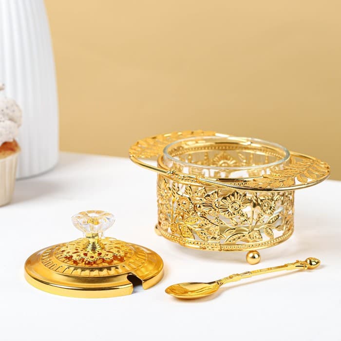 Сахарница «Крылья», 200 мл, 16×10.5×11 см, с ложкой, металл, золотистая