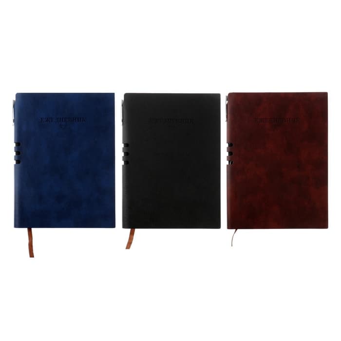 Ежедневник недатированный А5, 140 листов в клетку, с ручкой, обложка кожзам, МИКС