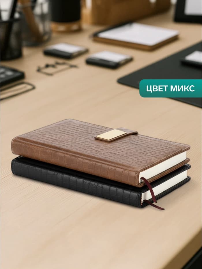 Ежедневник недатированный А5, 140 листов в клетку, с хлястиком, обложка кожзам, МИКС