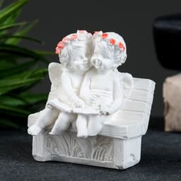 Фигурка гипс «Ангел на скамейке», перламутр, 8×7×5 см