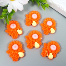 Декор для творчества пластик «Ромашка, роза и божья коровка», оранж, 3.1×3.6 см