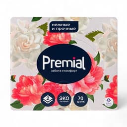 Салфетки «Premial» косметические 2-слойные в коробке Нон стоп, 70 шт. МИКС