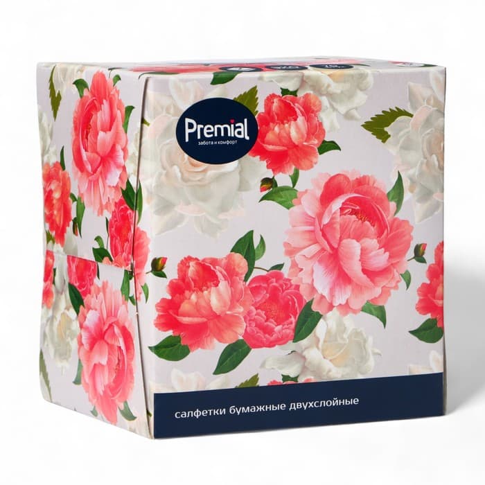 Салфетки «Premial» косметические 2-слойные в коробке Нон стоп, 70 шт. МИКС