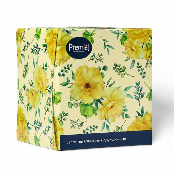 Салфетки «Premial» косметические 2-слойные в коробке Нон стоп, 70 шт. МИКС
