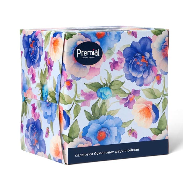 Салфетки «Premial» косметические 2-слойные в коробке Нон стоп, 70 шт. МИКС
