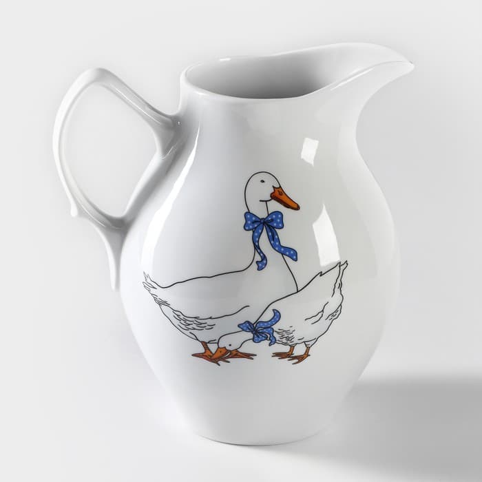 Кувшин Добрушский завод «Гуси», 2 л, фарфор, белый, рисунок МИКС
