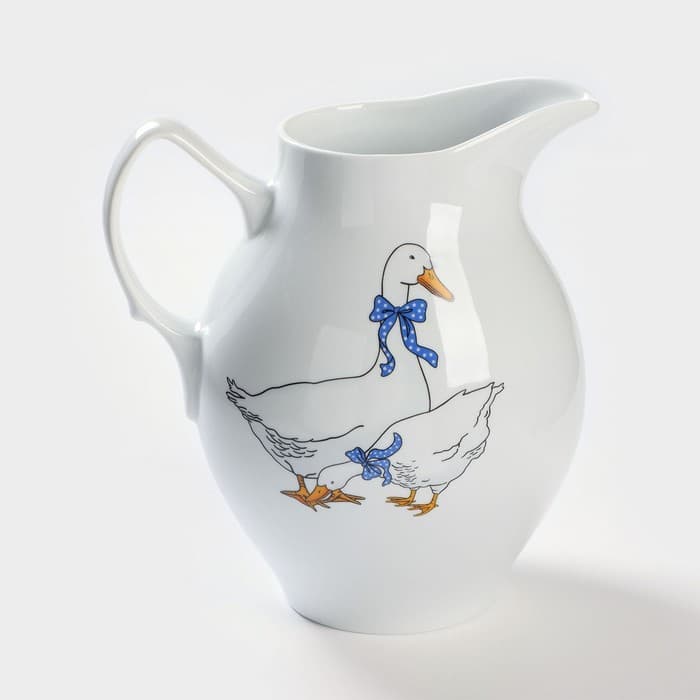 Кувшин Добрушский завод «Гуси», 2 л, фарфор, белый, рисунок МИКС