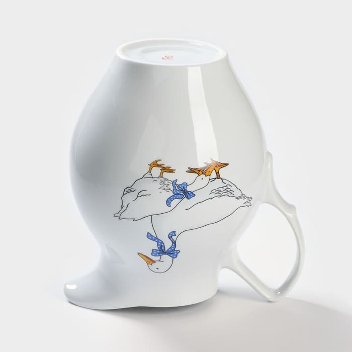 Кувшин Добрушский завод «Гуси», 2 л, фарфор, белый, рисунок МИКС