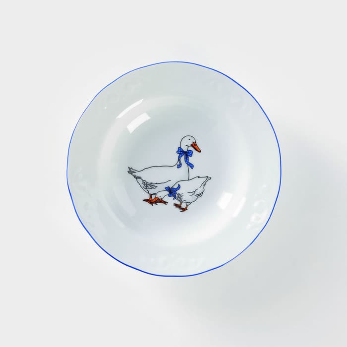 Тарелка глубокая Добрушский завод «Гуси», 250 мл, d=20 см, фарфор, белая деколь МИКС