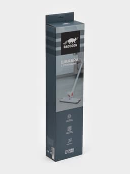 Швабра плоская с вертикальным отжимом и водосгоном Raccoon, стальная ручка, насадка микрофибра, 39×11.5×130 см