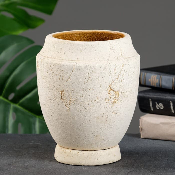 Фигурное кашпо для цветов «Классик», 2.5 л, 16×20×16 см, шамот, цвет слоновая кость