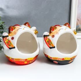 Подставка для мелочей «Манэки-нэко со свитком и колокольчиком», керамика, 21×16×20 см, МИКС