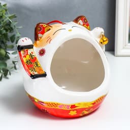 Подставка для мелочей «Манэки-нэко со свитком и колокольчиком», керамика, 21×16×20 см, МИКС