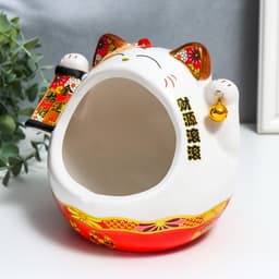 Подставка для мелочей «Манэки-нэко со свитком и колокольчиком», керамика, 21×16×20 см, МИКС