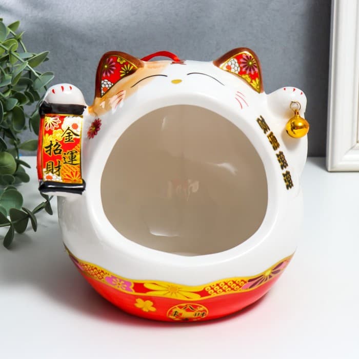 Подставка для мелочей «Манэки-нэко со свитком и колокольчиком», керамика, 21×16×20 см, МИКС