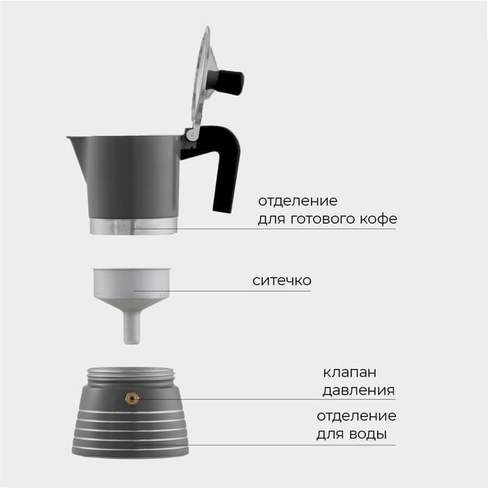 Кофеварка гейзерная Magistro Moka, на 3 чашки, 150 мл, алюминий, серая