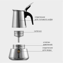 Кофеварка гейзерная Magistro Classic, на 2 чашки, 100 мл, индукция, нержавеющая сталь