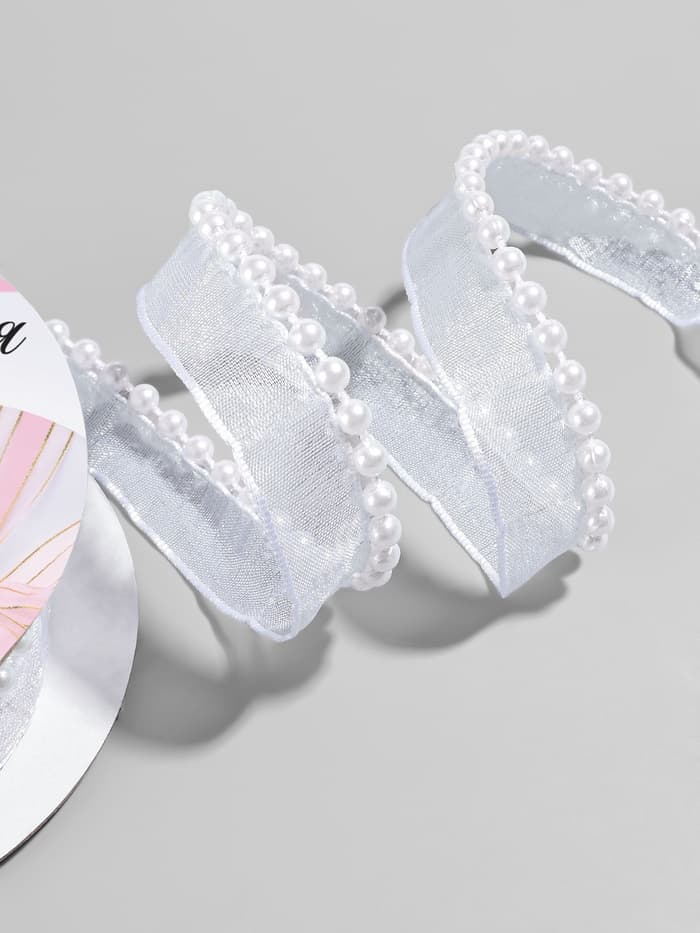 Лента декоративная с бусинами, 12 мм, 4.5±0.5 м, белая