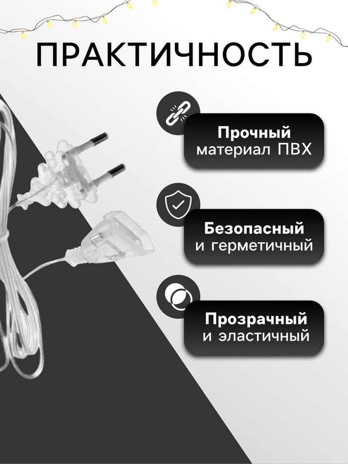 Удлинитель для комнатных гирлянд, 1.5 м, прозрачная нить, УМС-вилка