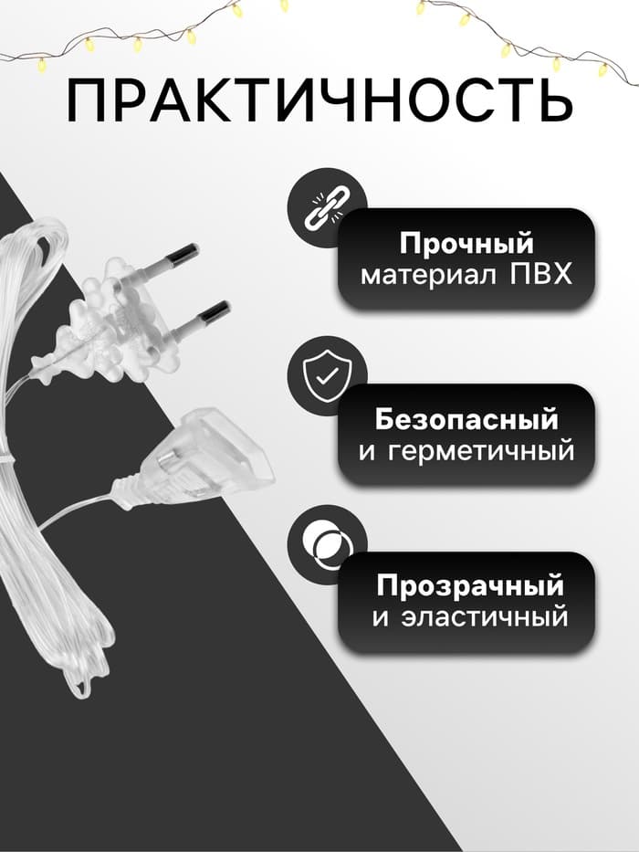 Удлинитель для комнатных гирлянд, 5 м, прозрачная нить, УМС-вилка